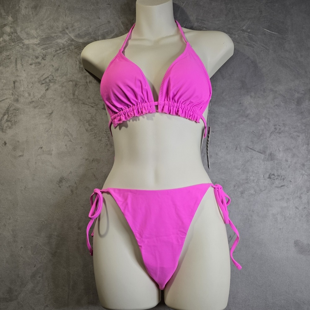 Blooming Jelly 2 Piece Bikini Set Swimsuit Size Medium Pink Triangle Tie